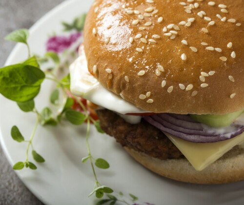 cheeseburger with tomato and mayonnaise sauce